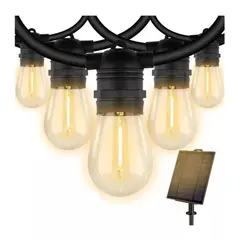 GENERICO - Guirnalda Con Panel Solar 10 Ampolletas Calidas Iluminacion Led IP
