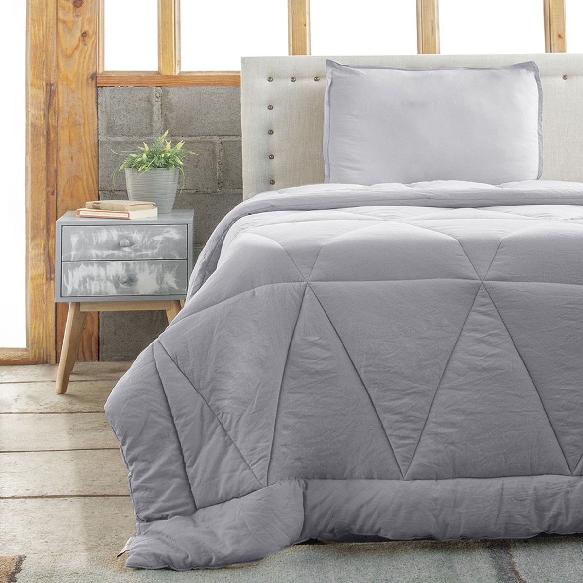 NAUTICA - Juego Plumon Comforter 1.5 pl Nautica Home c/funda -Poliester 95gr - GRIS