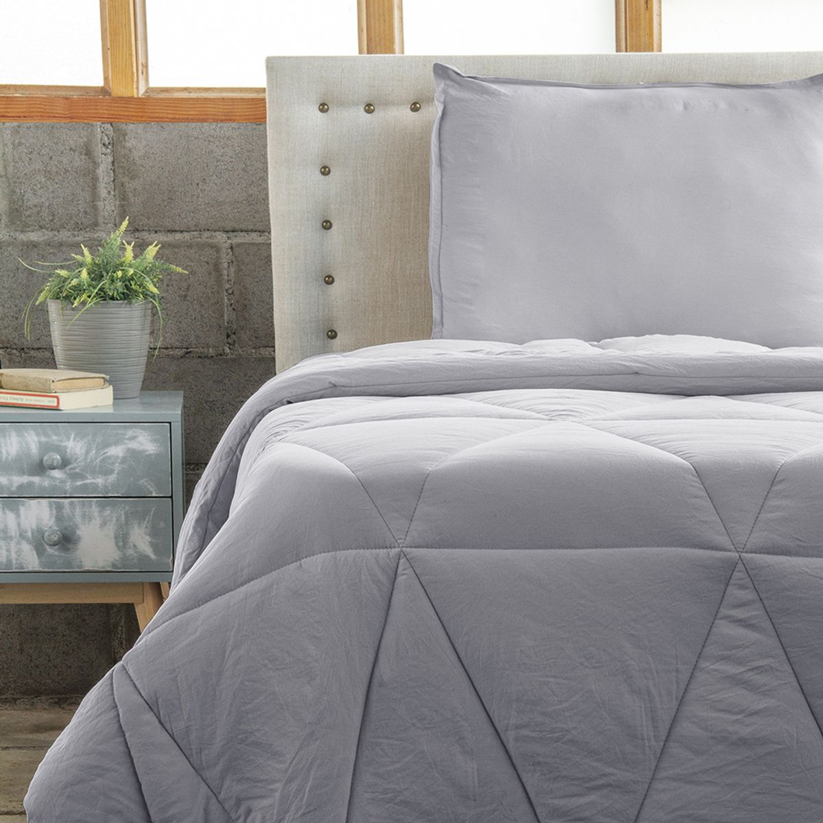 NAUTICA - Juego Plumon Comforter 1.5 pl Nautica Home c/funda -Poliester 95gr - GRIS