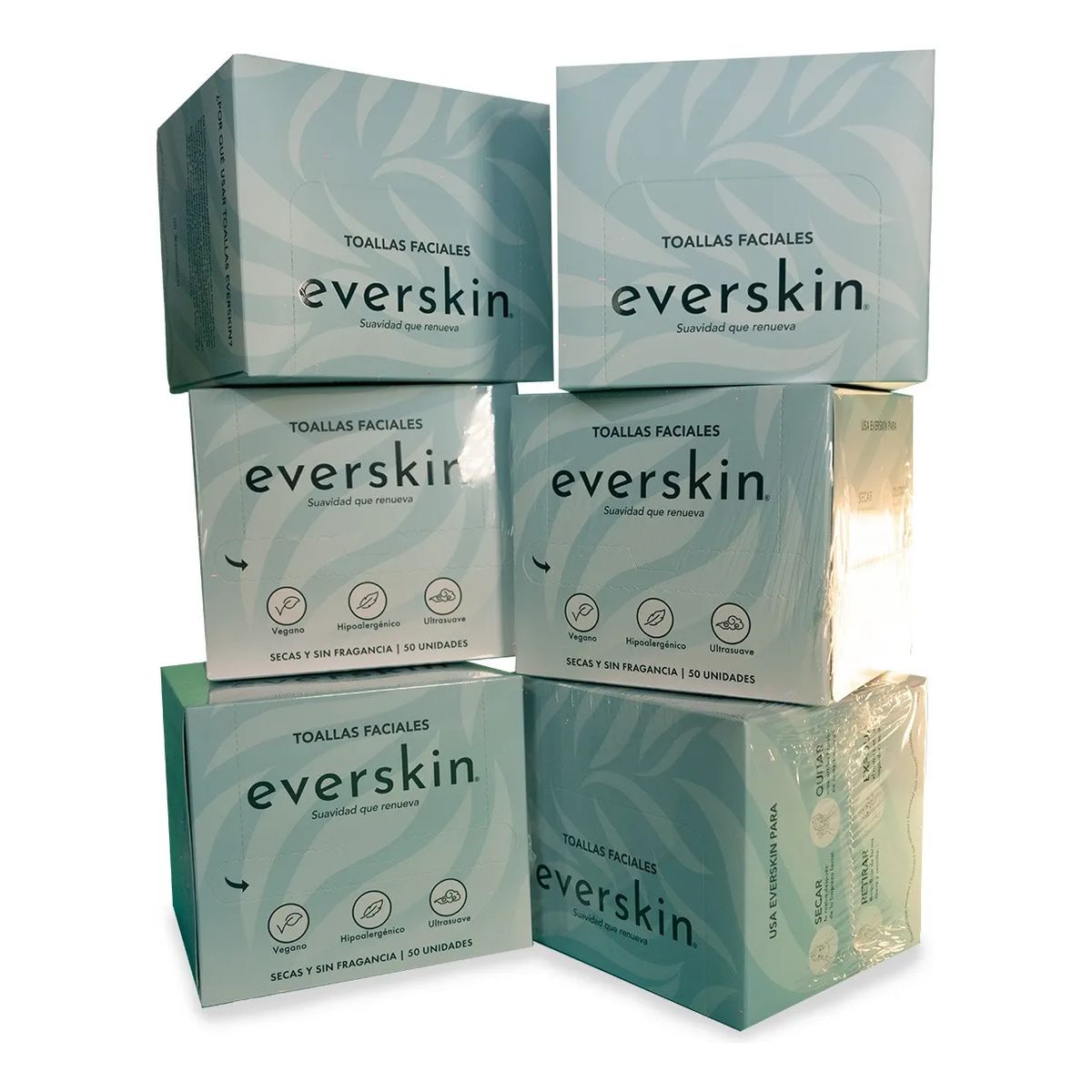 EVERSKIN - Pack 6 Toallas Faciales Secas Premium Veganas 50 Pcs