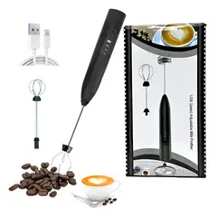 GENERICO - Mezclador Café Espumador Leche Recargable Batidor Portátil Negro