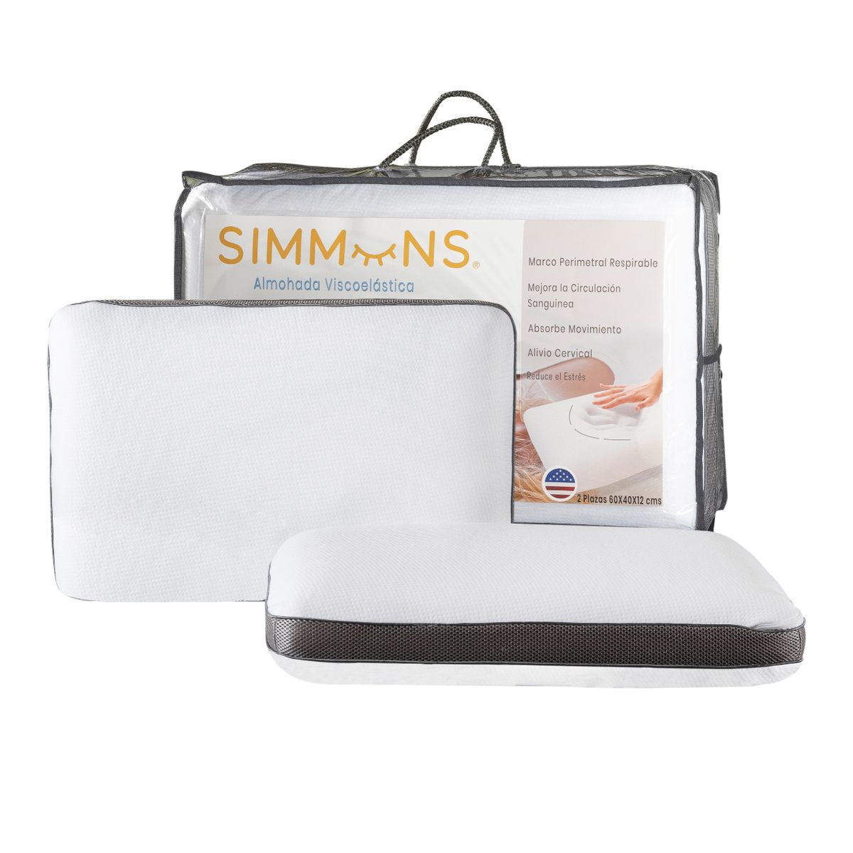 SIMMONS - Almohada Simmons Visco 60x40 pax 2 almohadas