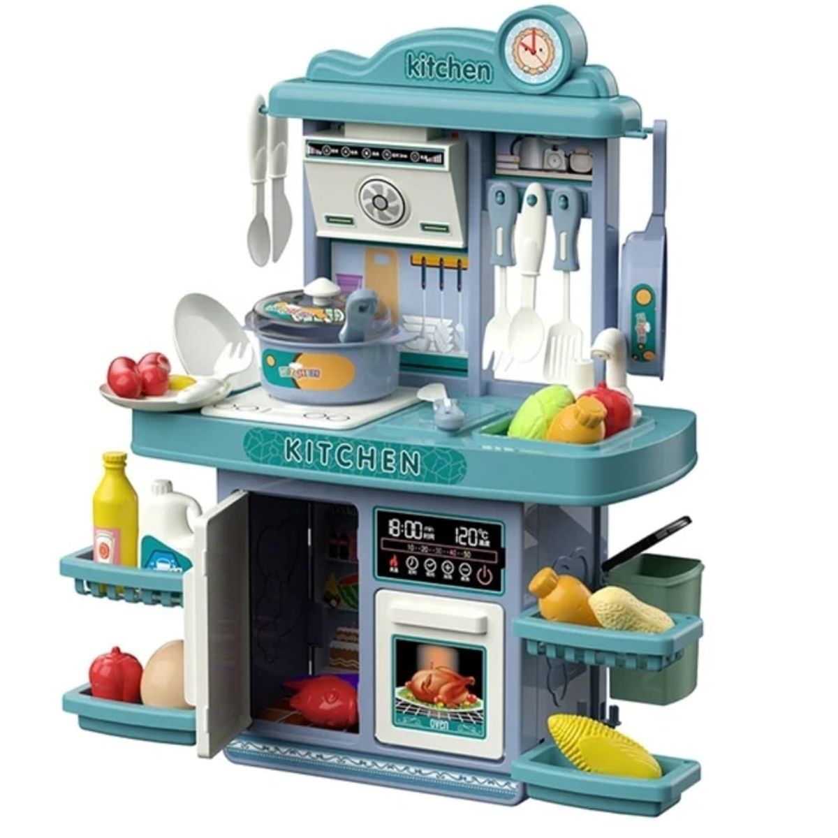 GENERICO - COCINA DE JUGUETE 25 ACCESORIOS LUCES Y SONIDO AZUL