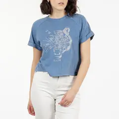 ELLUS - Polera Manga Corta Ranglan Sleeve Tiger Hot Fix Azulino