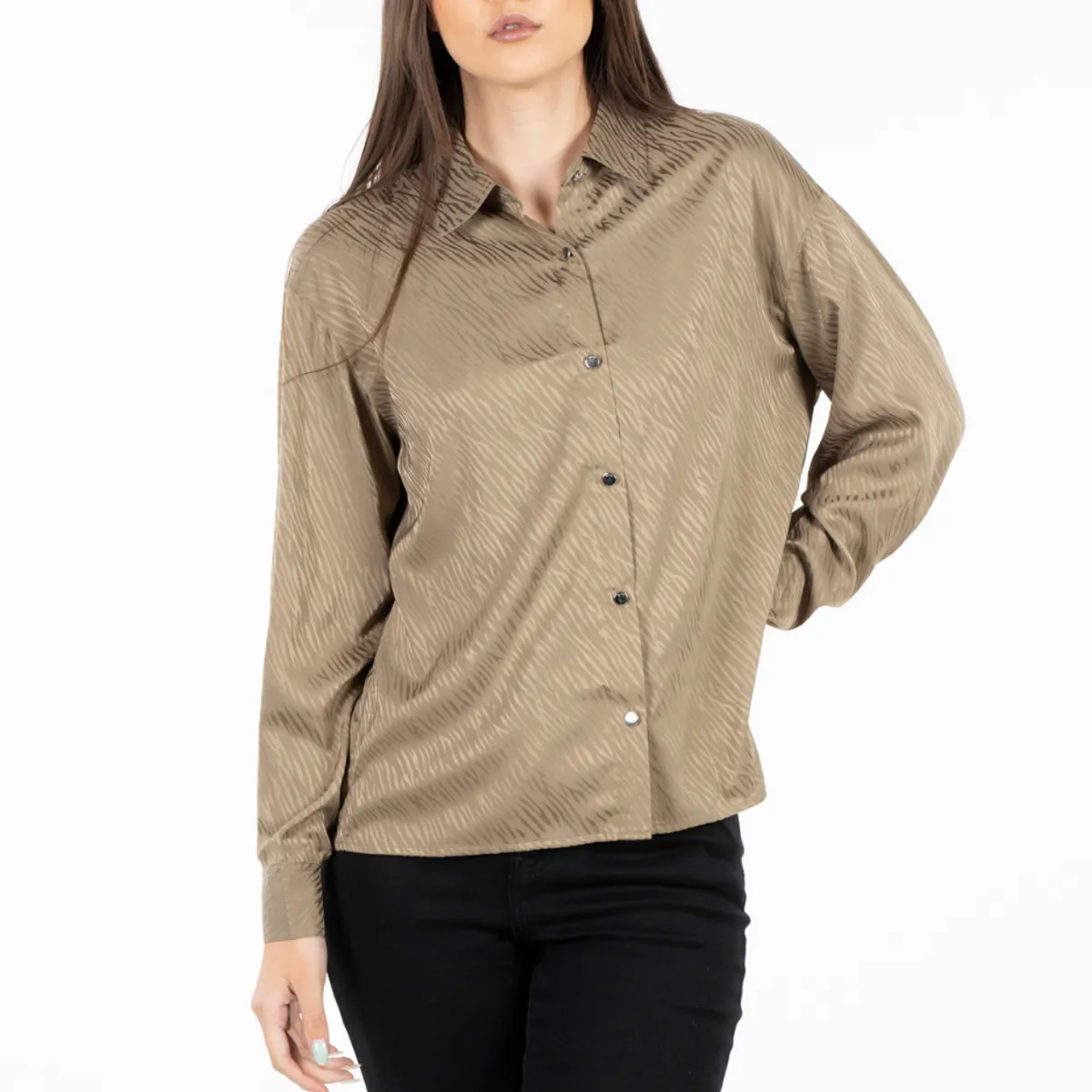 ELLUS - Blusa Manga Larga Satin Jacquard Zebra Negro Ellus