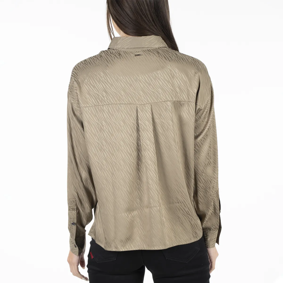 ELLUS - Blusa Manga Larga Satin Jacquard Zebra Negro Ellus