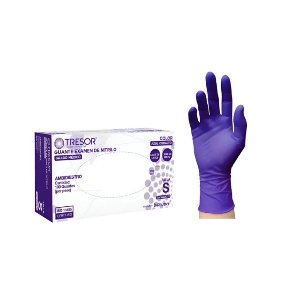REUTTER - Guante Tresor Nitrilo Azul (Cobalto) Talla S Caja 100 Unidades