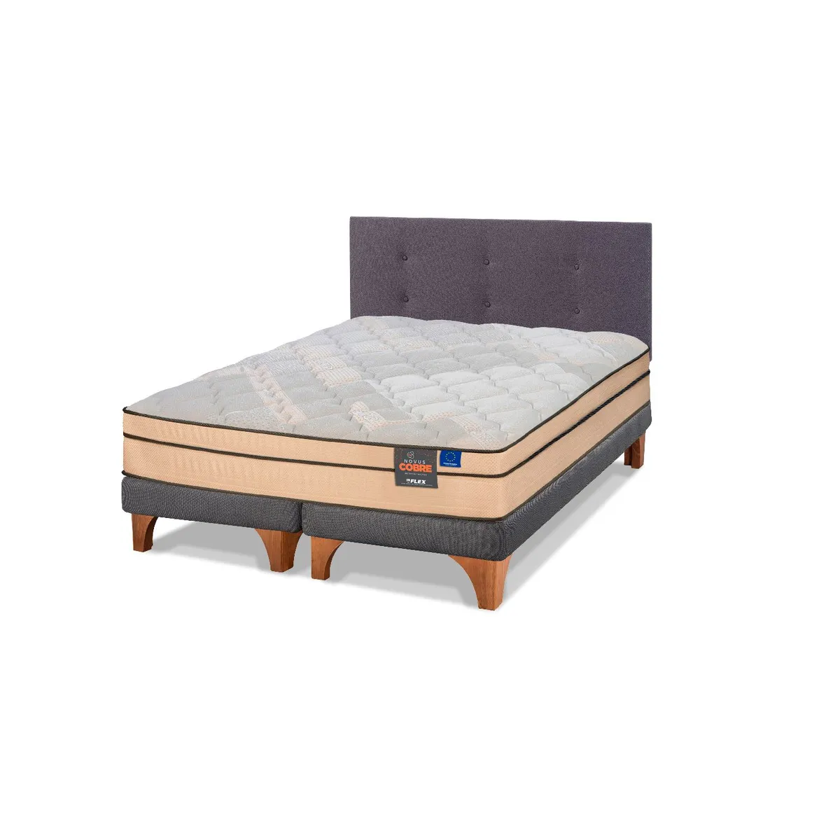 FLEX - Cama Europea Novus Cobre 2 plazas + Respaldo Royal Grafito