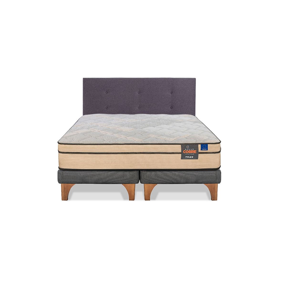 FLEX - Cama Europea Novus Cobre 2 plazas + Respaldo Royal Grafito