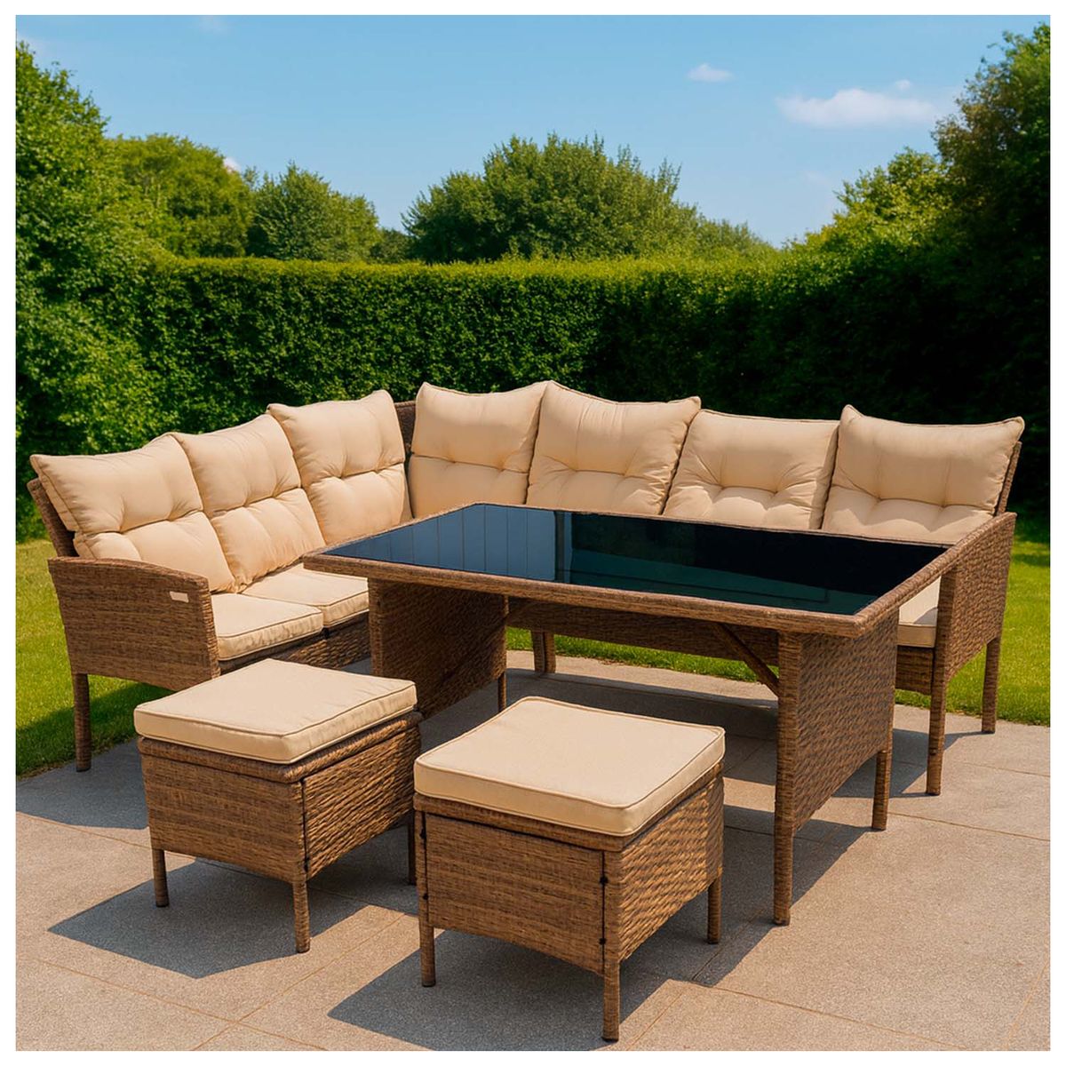 NOVAHUS - Juego de Comedor Terraza 7 Personas Capri Café