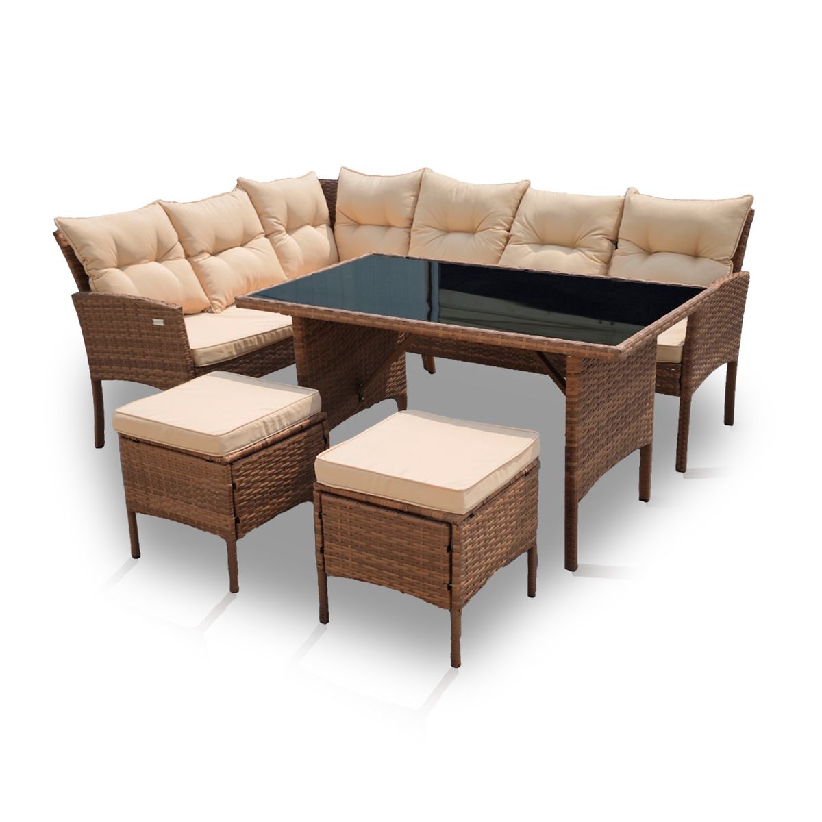 NOVAHUS - Juego de Comedor Terraza 7 Personas Capri Café