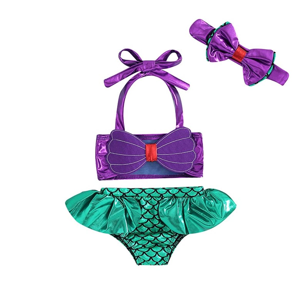 GENERICO - Pack 3 piezas traje de baño, cintillo sirena 3 a 4 años