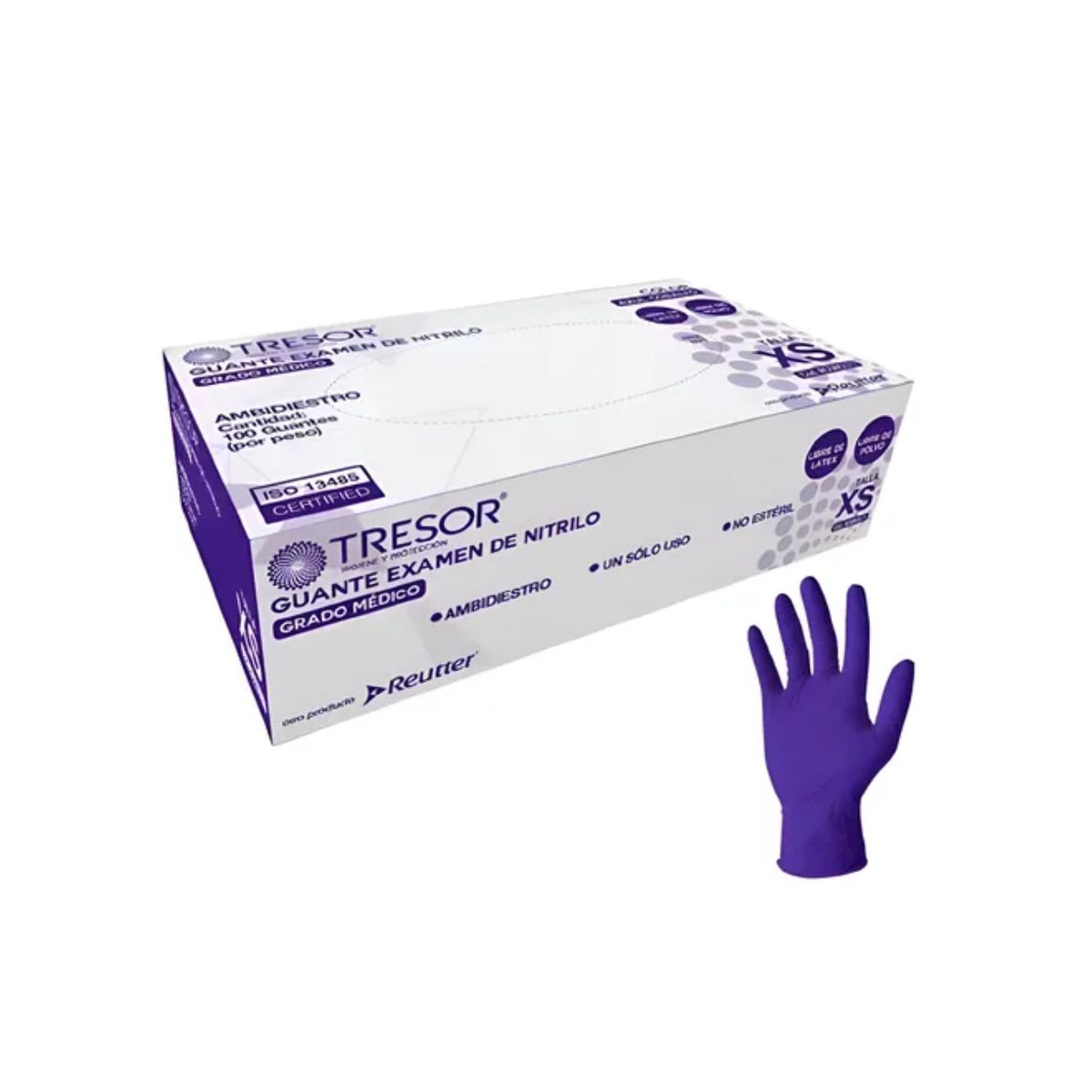 REUTTER - Guante Tresor Nitrilo Azul (Cobalto) Talla Xs Caja De 100 Unidades
