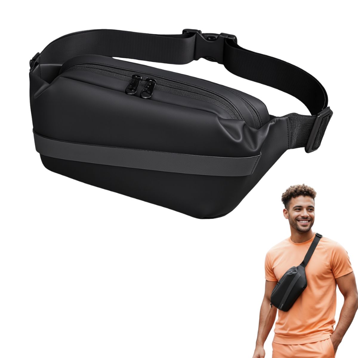 GENERICO - Banano Impermeable Trip On Bolso Cruzado Hombre Negro riñonera Utazo