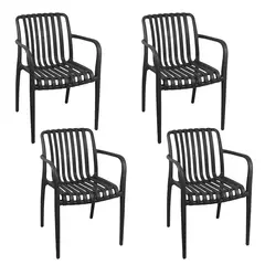 NOVAHUS - Set 4 Sillas Terraza Plástica Giza Negra