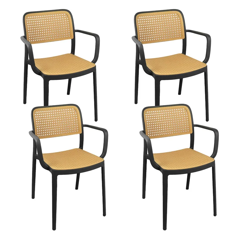 NOVAHUS - Set 4 Sillas Terraza Plástica Cairo con Apoyabrazos Negra