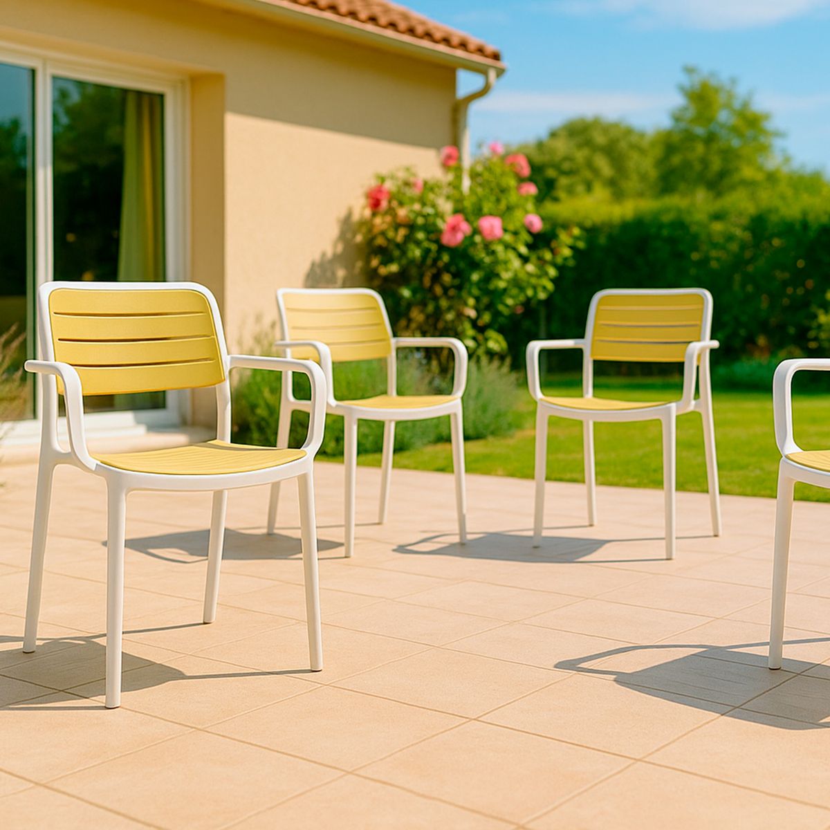 NOVAHUS - Set 4 Sillas Terraza Plástica Sahara Blanca