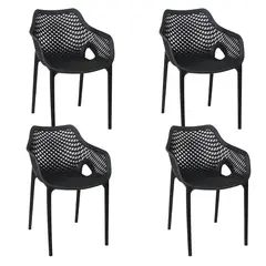 NOVAHUS - Set 4 Sillas Terraza Plástica Qatar Negra