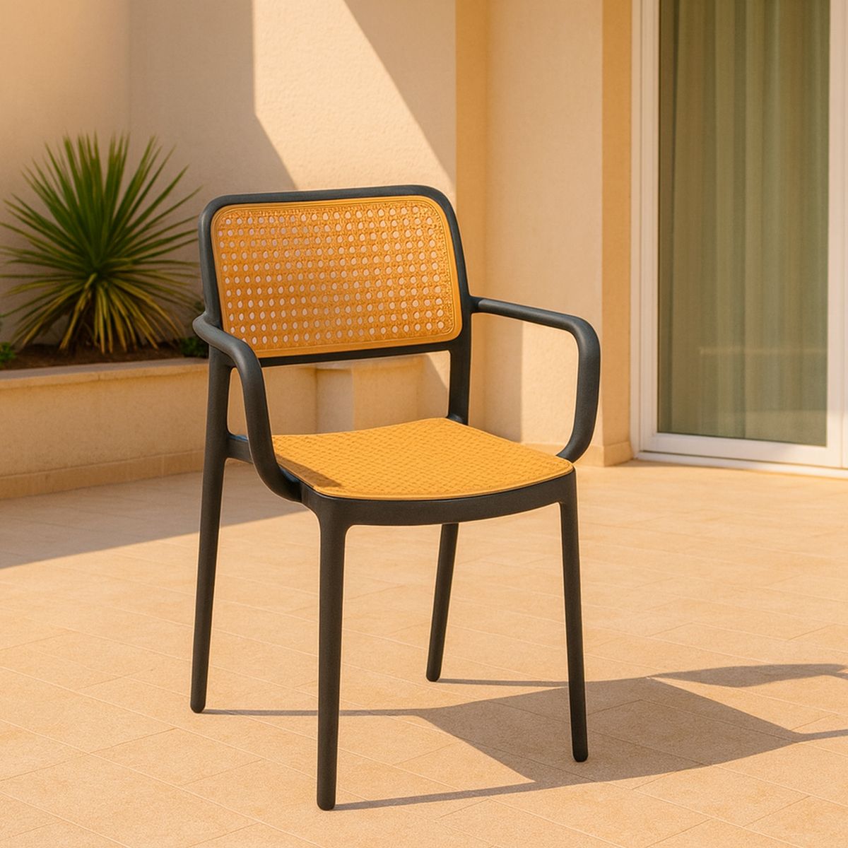 NOVAHUS - Silla Terraza Plástica Cairo con Apoyabrazos Negra