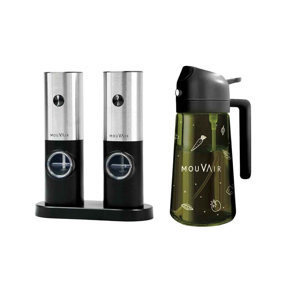 MOUVAIR - Pack Molinillo Eléctrico de Sal y Pimienta + Rociador de Aceite