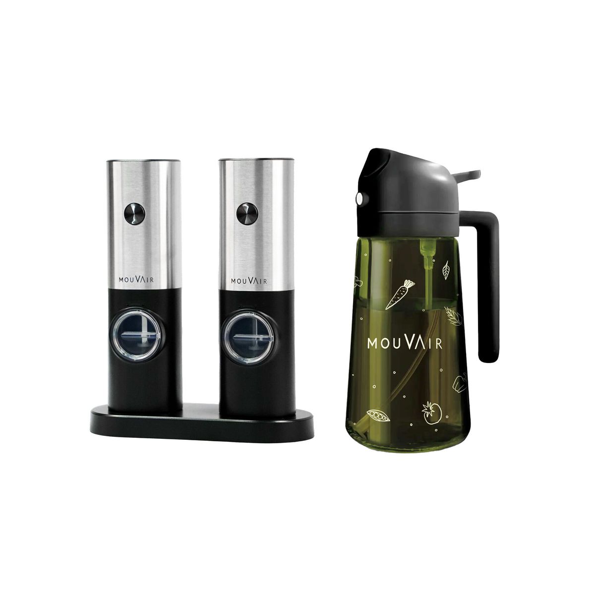 MOUVAIR - Pack Molinillo Eléctrico de Sal y Pimienta + Rociador de Aceite