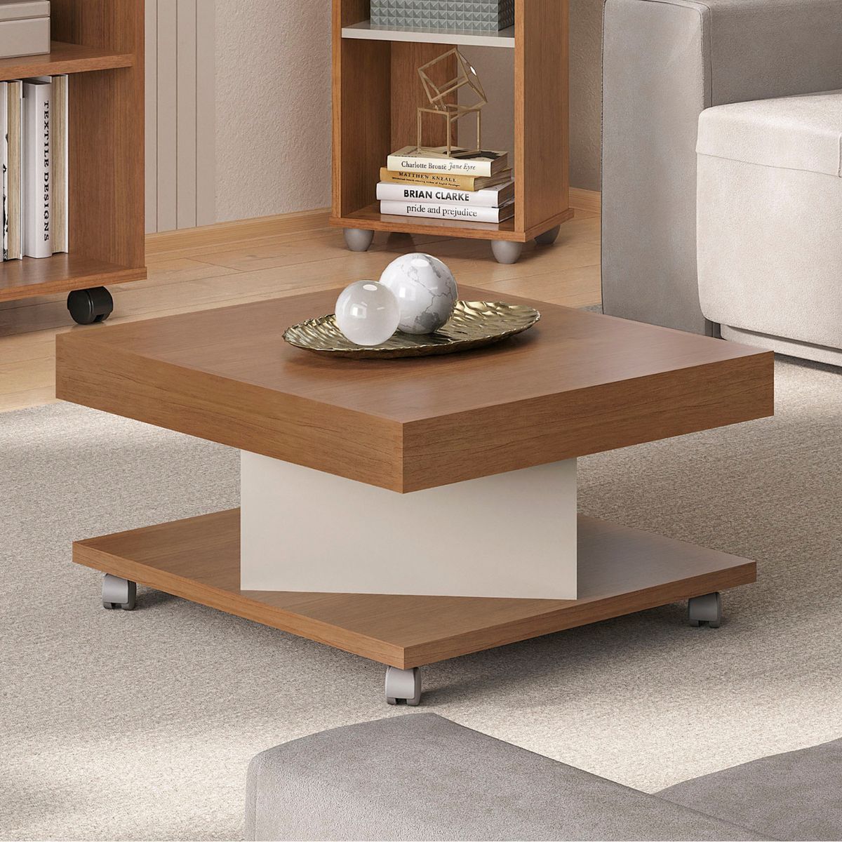 EXIT - Mesa de Centro Cuadrada 63x34x63 cm Marrón Beige - Saara