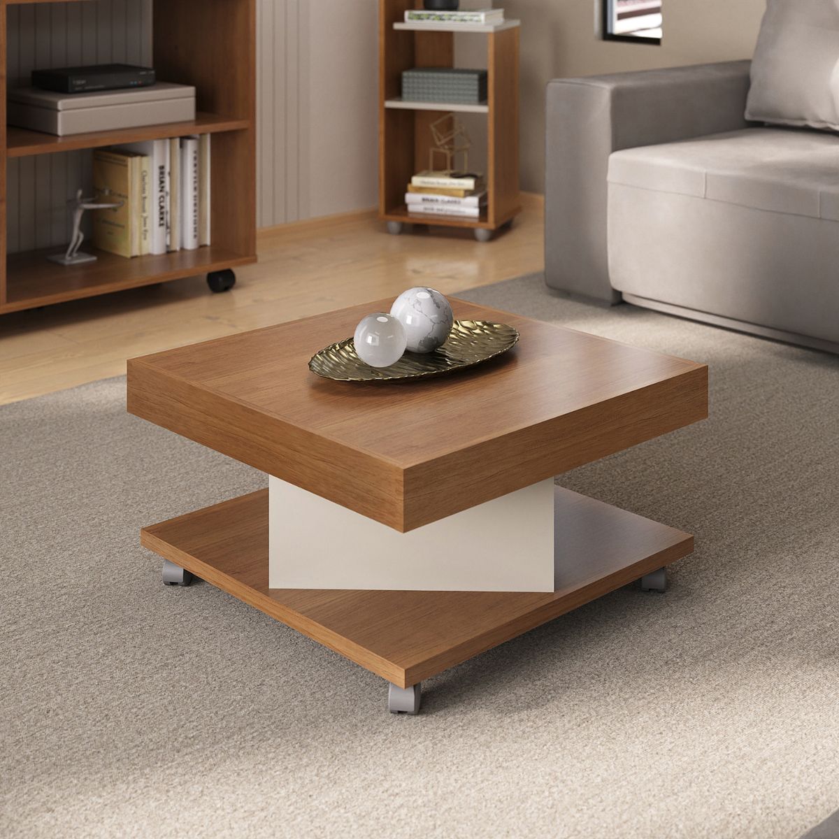 EXIT - Mesa de Centro Cuadrada 63x34x63 cm Marrón Beige - Saara