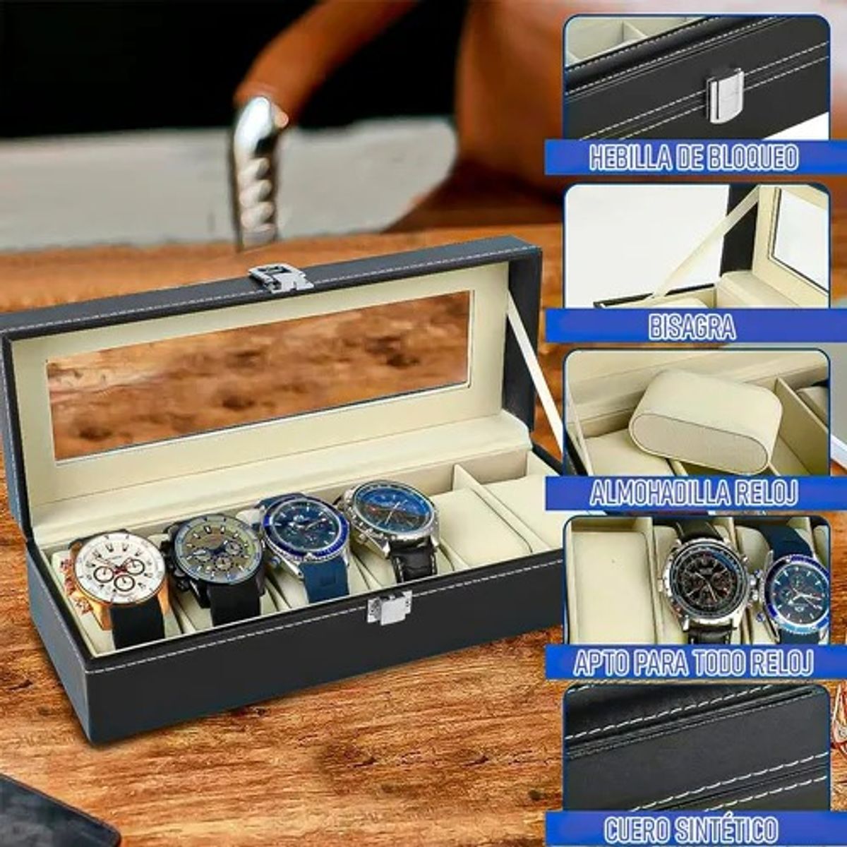 GENERICO - Organizador De Relojes Caja Para Guardar Reloj Estuche 6pzas