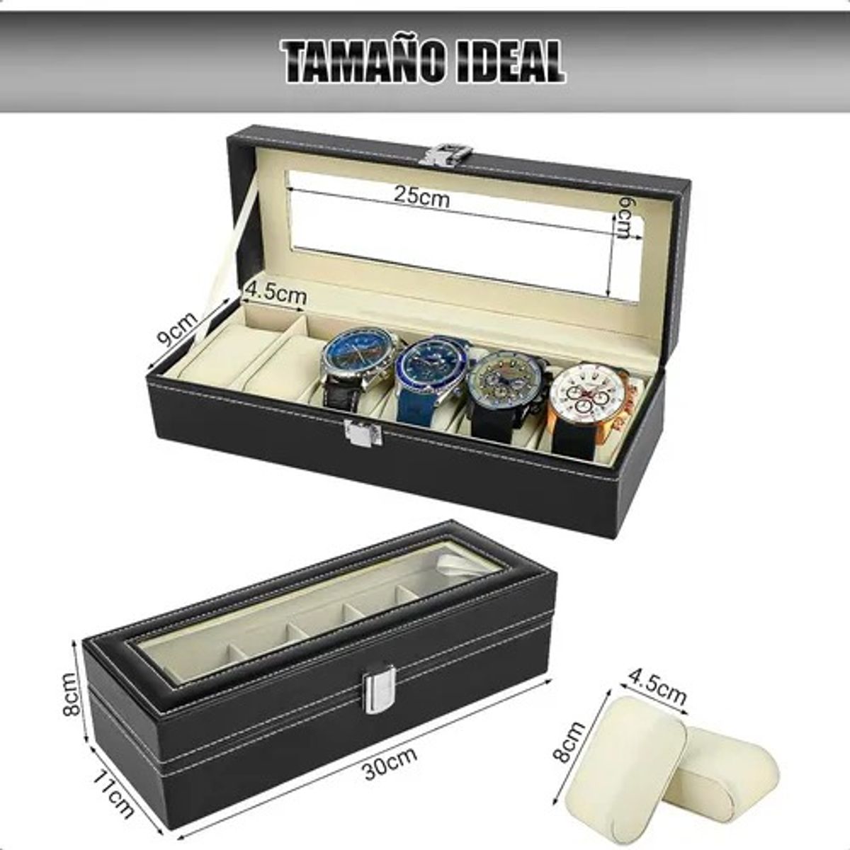 GENERICO - Organizador De Relojes Caja Para Guardar Reloj Estuche 6pzas
