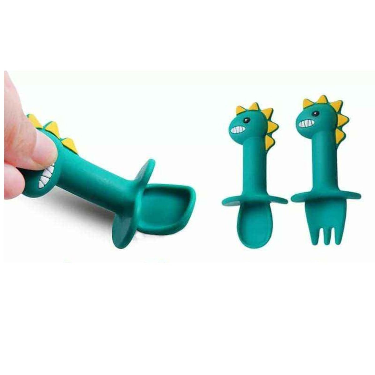 GENERICO - Set cuchara + tenedor lindo de silicona para bebe