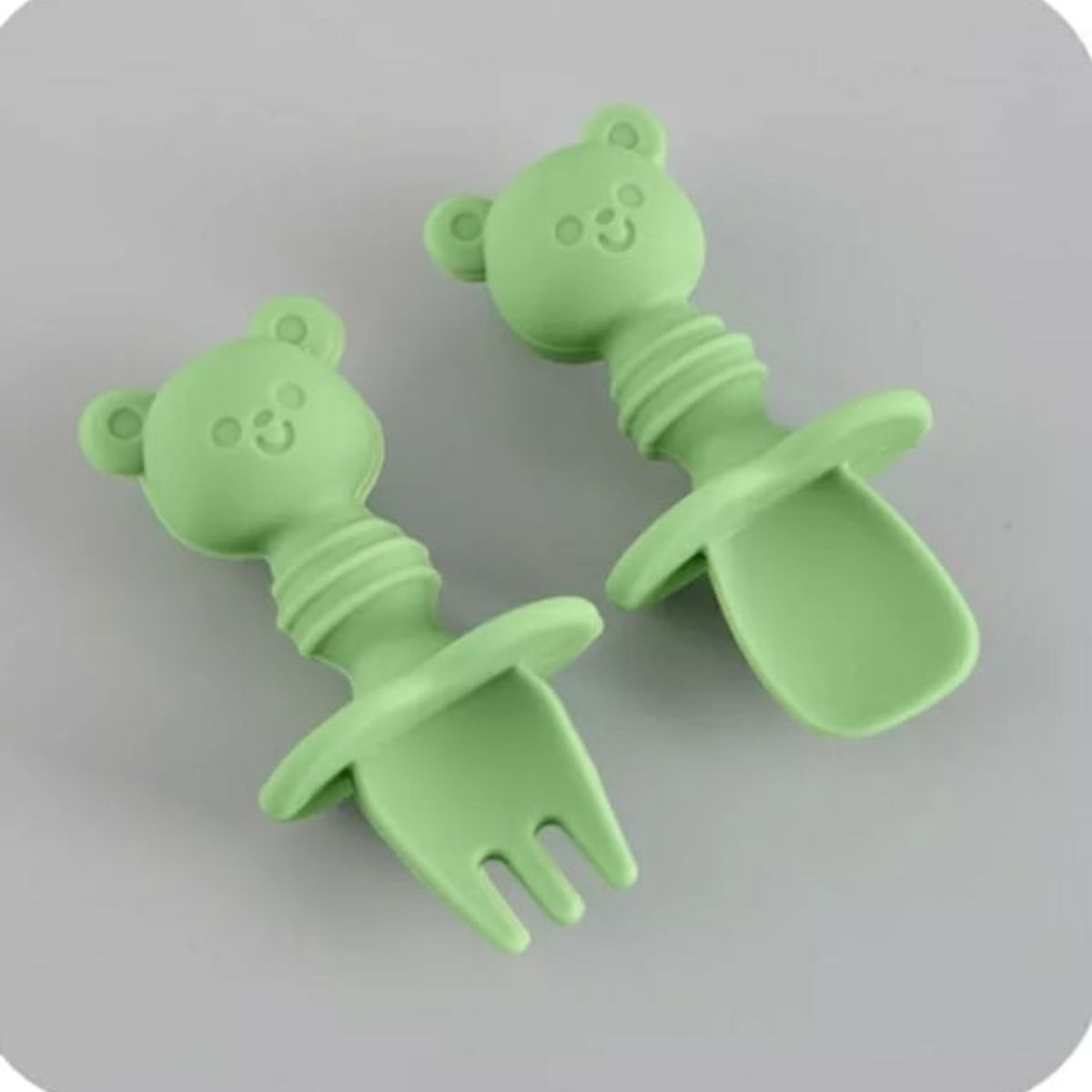 GENERICO - Set cuchara + tenedor lindo de silicona para bebe