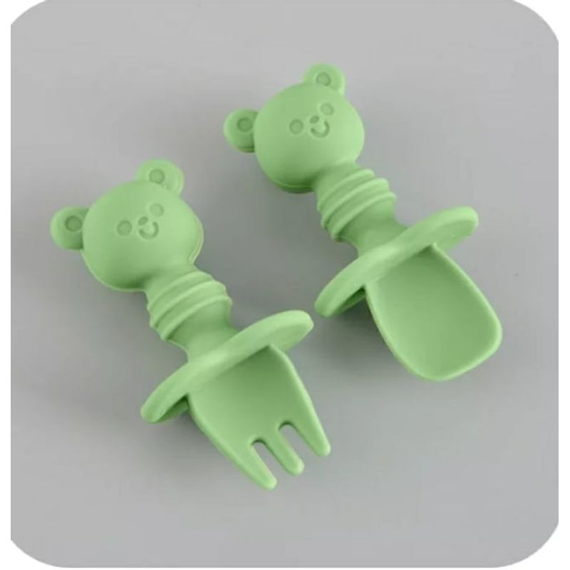 GENERICO - Set cuchara + tenedor lindo de silicona para bebe