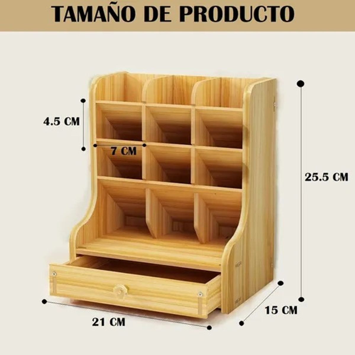 GENERICO - Organizador Escritorio Madera Con Cajon Portalápices Oficina