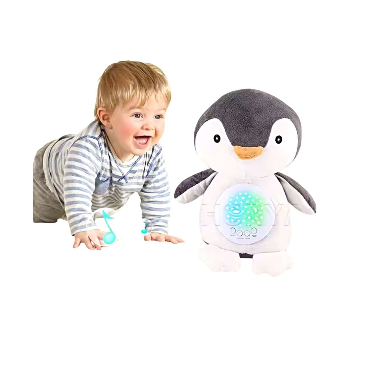 GENERICO - PELUCHE PROYECTOR DE LUCES Y SONIDOS BEBÉ PINGÜINO