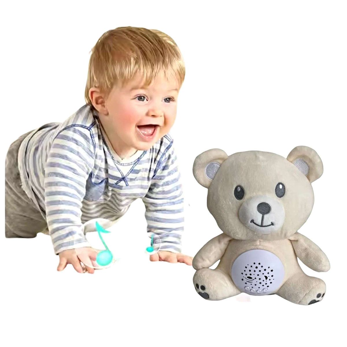 GENERICO - PELUCHE PROYECTOR DE LUCES Y SONIDOS BEBÉ OSO