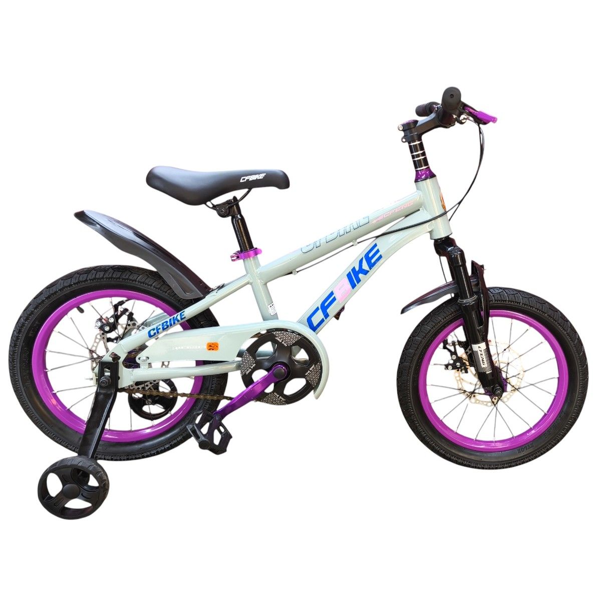 GENERICO - Bicicleta Aro 16 Cfbike Con Freno Disco Gris Morado (logo azul)