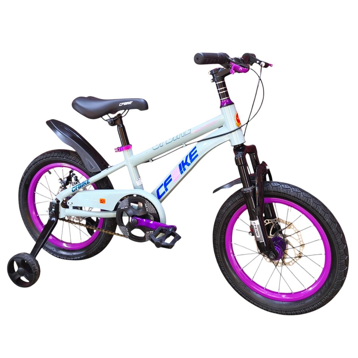GENERICO - Bicicleta Aro 16 Cfbike Con Freno Disco Gris Morado (logo azul)