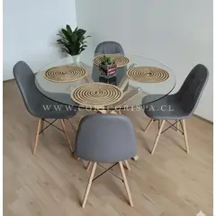 CORI CORI - Comedor Mesa Warwick 100cm + 4 Sillas Capitonne Eames Ecocuero…