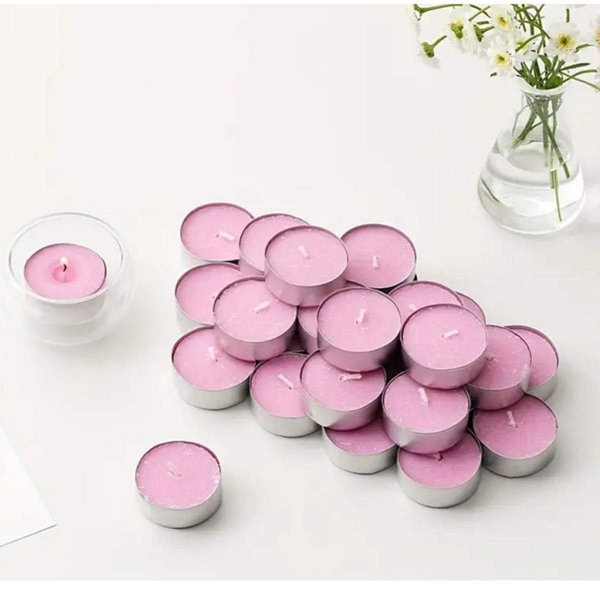GENERICO - SET DE 50 VELAS TEA LIGHT 0.9 X 3.5 CM ROSADA