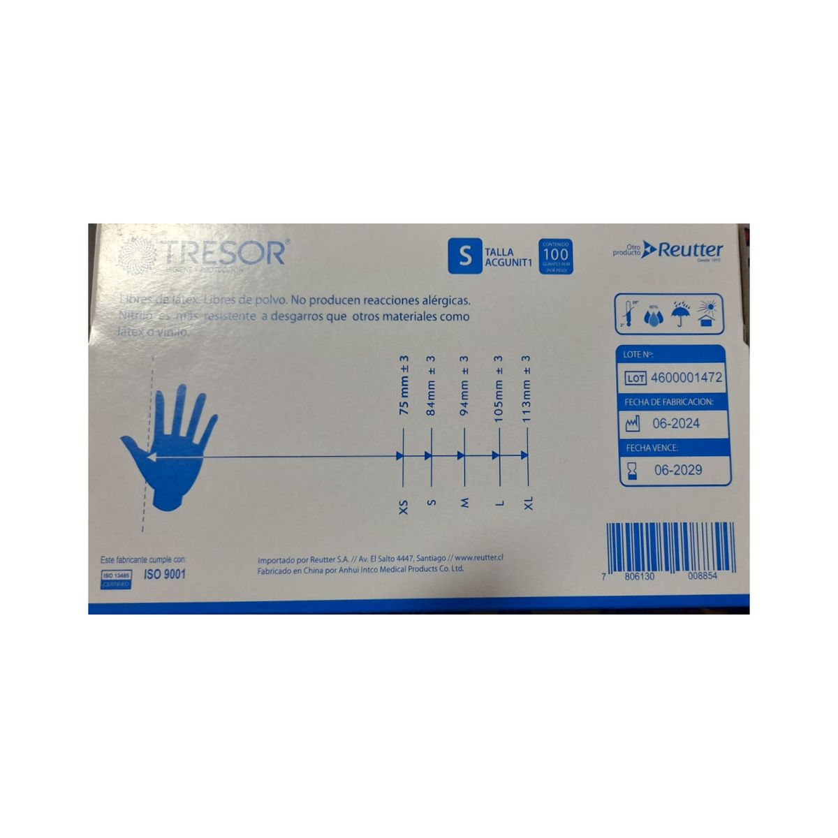 REUTTER - Guante Tresor Nitrilo Descartables Azul Xl 100 Unidades