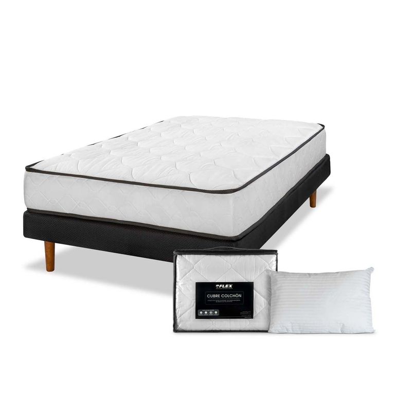 Cama Europea New Simple 1.5 Plazas + Almohada + Cubre colchon basico