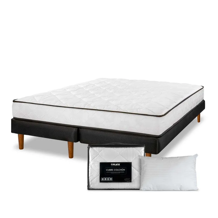 Cama Europea New Simple 2 plazas base dividida + Almohadas + Cubre colchon