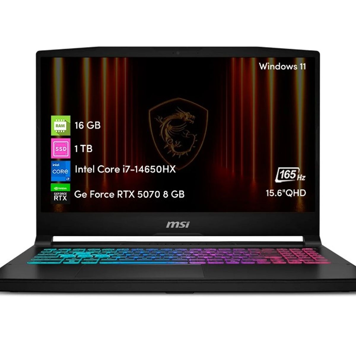 MSI - Notebook Gamer MSI Katana 15.6' QHD 165Hz i7-14650HX 16 GB 1 TB SSD RTX 5070 Win11 Home