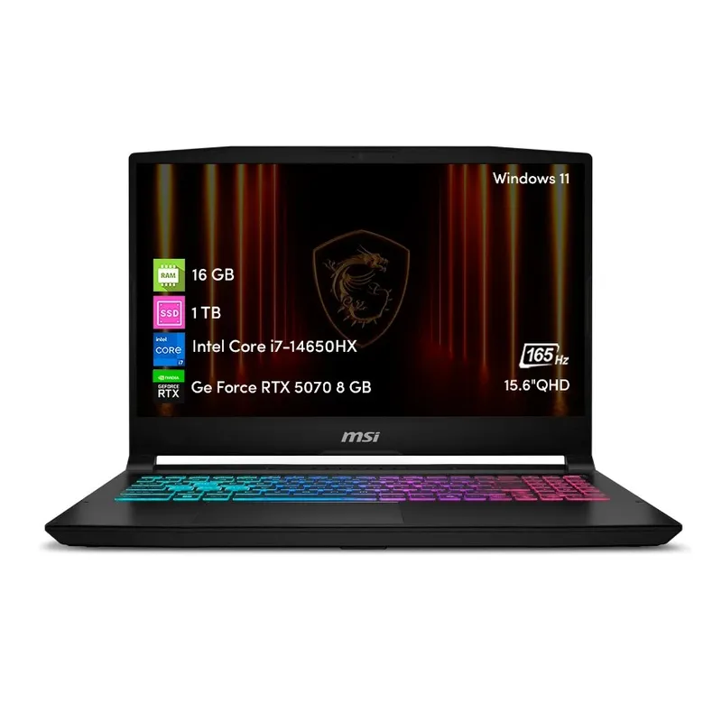 MSI - Notebook Gamer MSI Katana 15.6' QHD 165Hz i7-14650HX 16 GB 1 TB SSD RTX 5070 Win11 Home