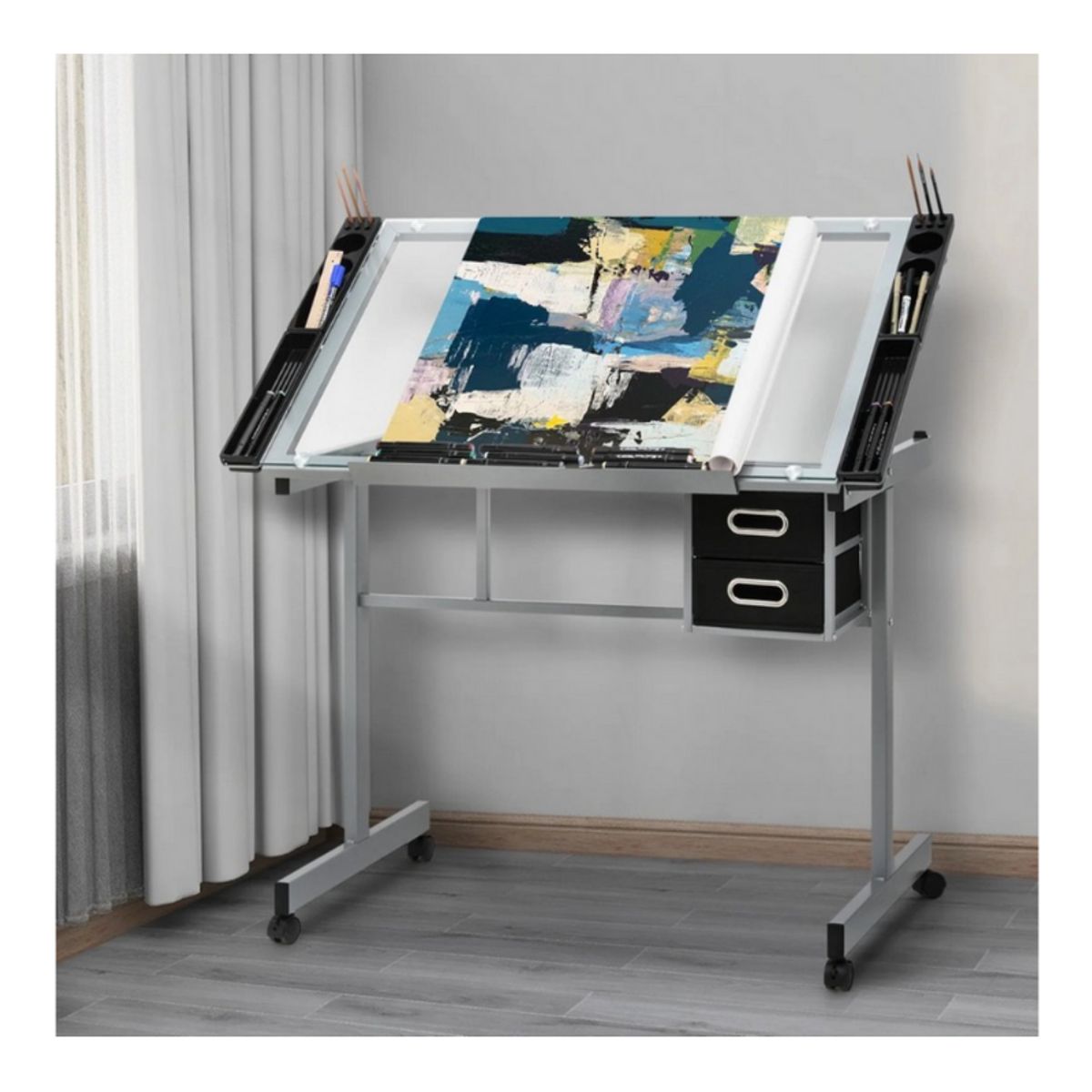 GENERICO - Mesa Dibujo Profesional Tablero Vidrio Templado Reclinable