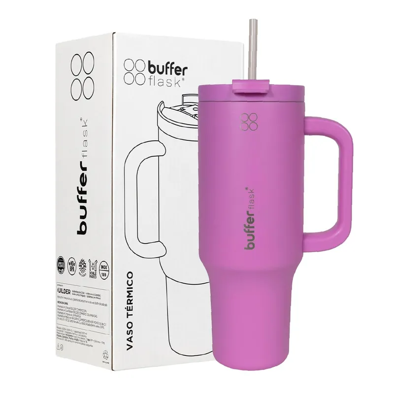 BUFFER FLASK - Vaso Termico Frio y Calor Termo Mug Buffer 1200Lt Inoxidable - Rosado