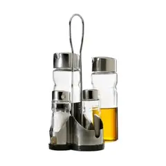 GENERICO - Set Alcuza Aceitero Salero Limón Vinagre Pimienta 4 Piezas