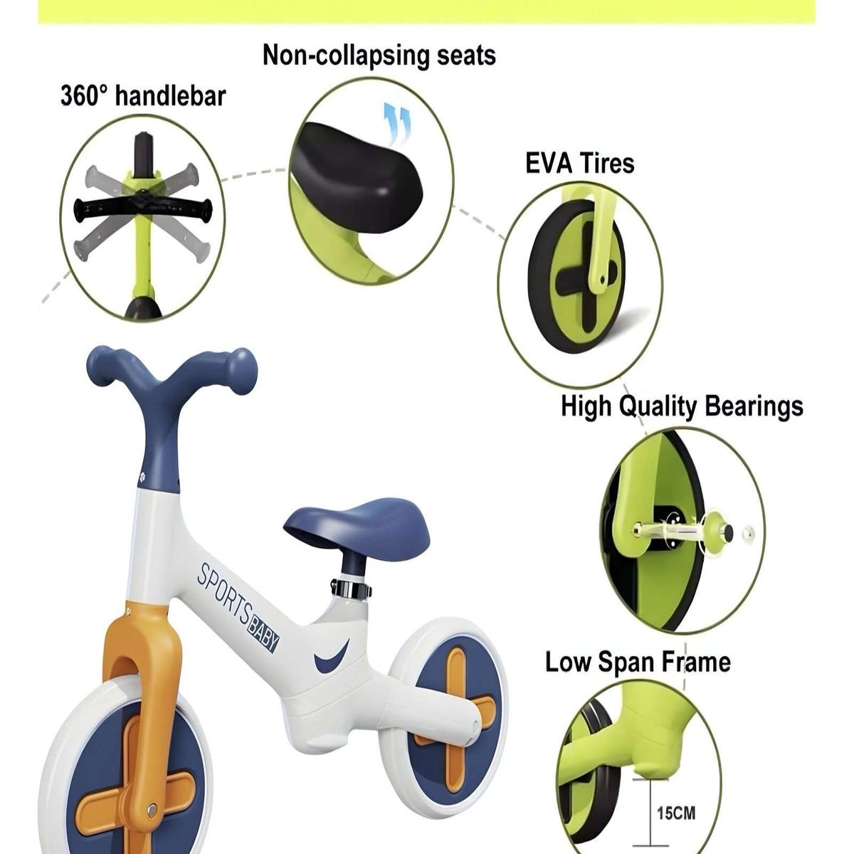 GENERICO - BICICLETA EQUILIBRIO BALANCE APRENDIZAJE SIN PEDALES NIÑA NIÑO BLANCO