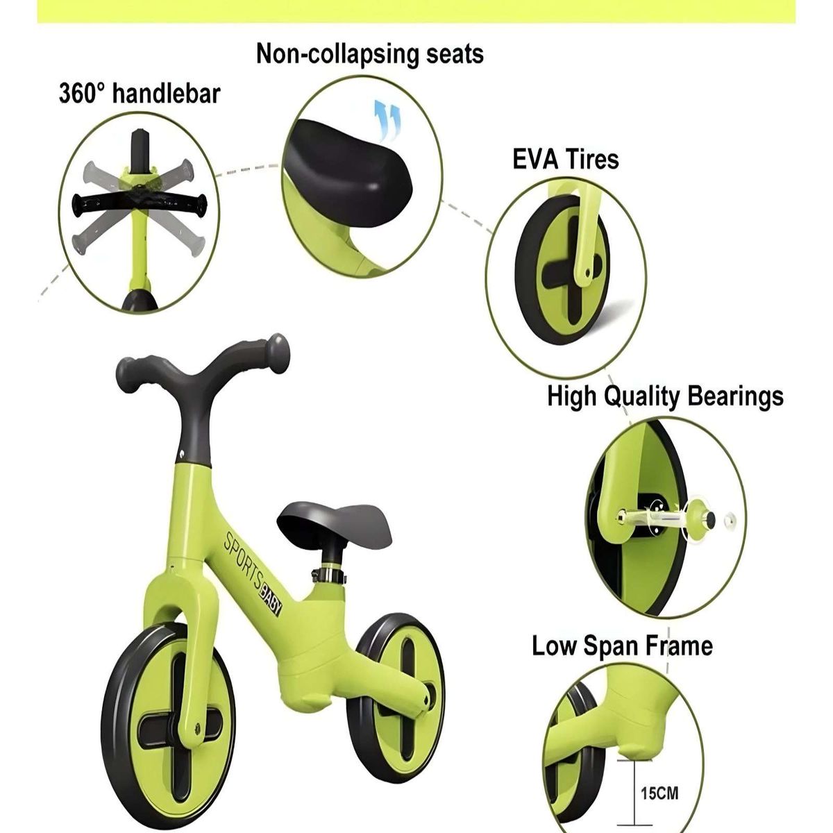 GENERICO - BICICLETA EQUILIBRIO BALANCE APRENDIZAJE SIN PEDALES NIÑA NIÑO VERDE
