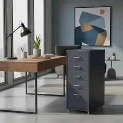 OASIS - Cómoda 5 Cajones Acero Color De La Dopamina Personalidad Negro